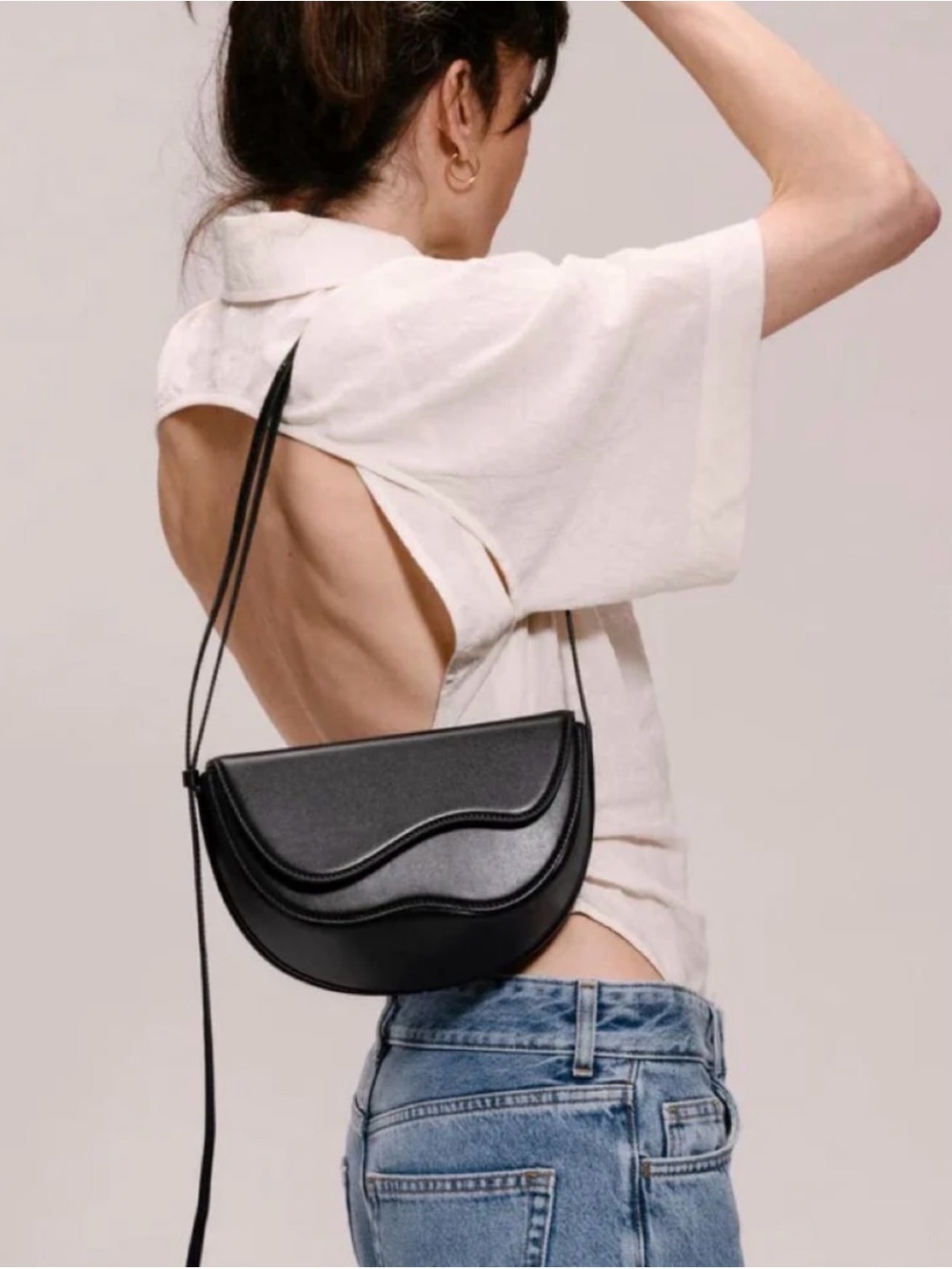 Melie Bianca Frieda Sculpted Black Saddle Crossbody Bag - Women
